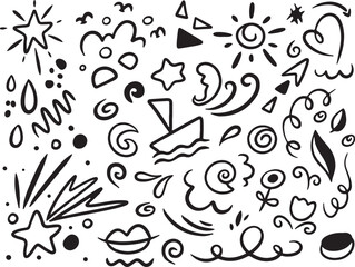 Star Swirl Doodles, Magic Theme Hand Drawn Icon, Abstract Sparkle Line Art, Fairy Elements Sketch, Wizard Symbol, Cute Comic Style