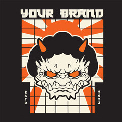 Japanese Demon Oni Mask Logo Design vector illustration	
