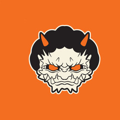 Japanese Demon Oni Mask Logo Design vector illustration	
