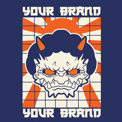 Japanese Demon Oni Mask Logo Design vector illustration	
