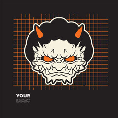 Japanese Demon Oni Mask Logo Design vector illustration	

