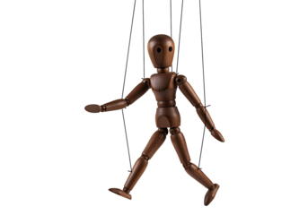 A wooden marionette with strings