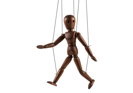 A wooden marionette with strings
