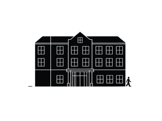 Hotel builing vector in black color on white background. Commercial building vector.