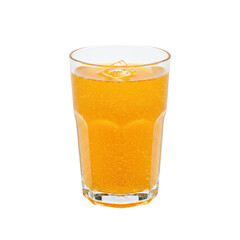 Refreshing orange soda in a glass with ice