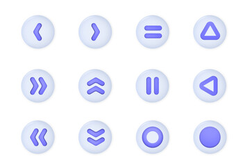 Volumetric buttons with shadows indicating direction, isolated on a white background.
