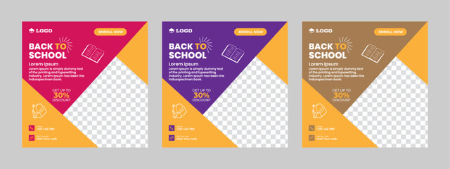 Naklejka premium Social media post for new admission. Minimalistic editable advertising poster for social media. Back to school poster elegant promotional advertising banner.