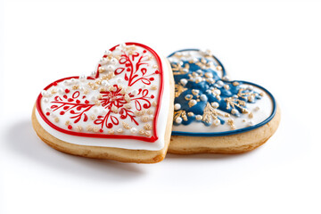 christmas cookies and Decorated heart gingerbread isolated on transparent and white background.