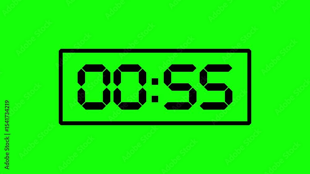 Poster 1 minute countdown greenscreen. digital clock countdown timer - 1 minute 60s. digital clock count.