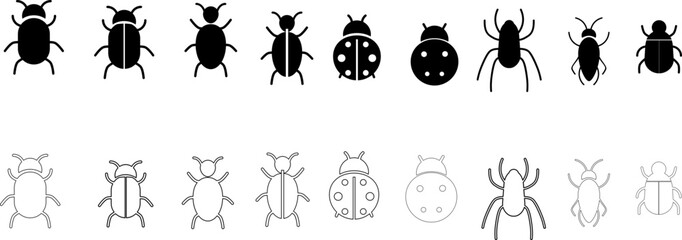 Bug Icon Set – Editable Flat Vector of Insects and Software Error Symbols for Infographics