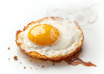 Hot Fried Egg: A perfectly fried egg with a runny yolk, steaming hot, sits on a white surface.