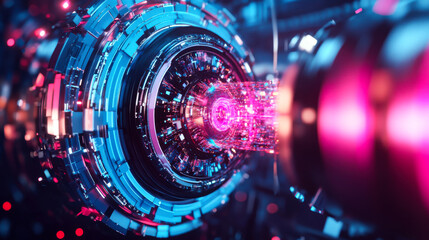 Vivid display of futuristic technology with vibrant colors and intricate details in a digital environment