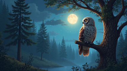 Peaceful night by the river as the owl watches the stars above.