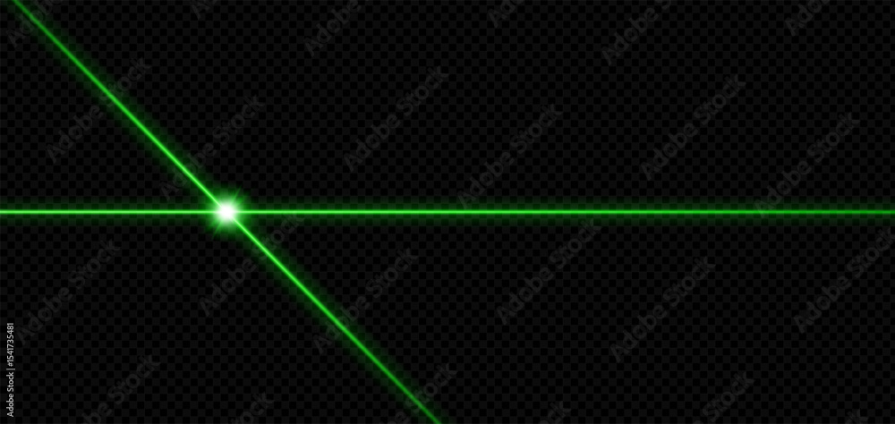 Poster green laser beams intersect on dark background with neon glow and digital energy effect. futuristic 