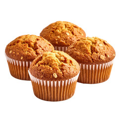 Delicious golden brown muffins with crunchy oat topping on a white background perfect for breakfast snack or dessert, freshly baked homemade muffin display