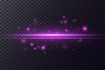Obraz premium Horizontal lens flares lights purple color. Flash purple motion line. Vector.