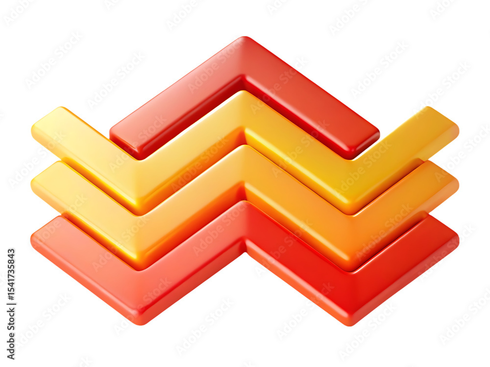 Poster abstract 3d zigzag pattern in red and orange hues isolated on transparent background