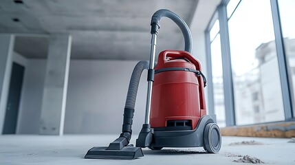 Fototapeta premium Red industrial vacuum cleaner at new house construction site