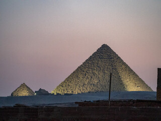 Africa, Egypt, Cairo city, Giza, Giza pyramids. Three pyramids, sphinx, statue, saqqara pyramid,...