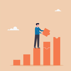 Business concepts character creates target sales with puzzle. Business work about sales profit related to hard work. Vector illustration.	