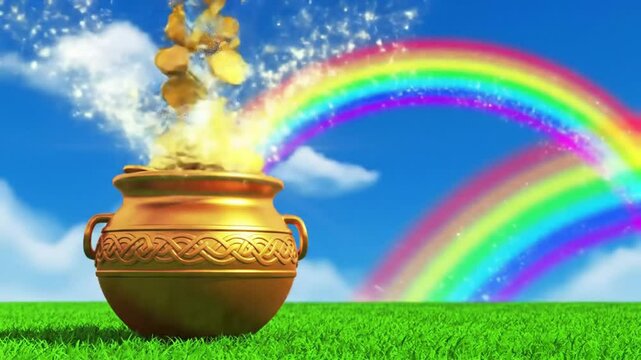 Magical Gold Pot Of Coins Rainbow
