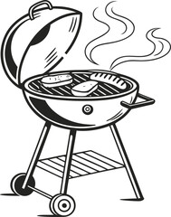 Vector illustration of a barbecue grill with meat, perfect for food and camping design