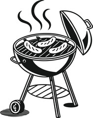 This cartoon vector illustration depicts a hot BBQ meat dish cooking on a grill, perfect for a restaurant's dinner meal icon