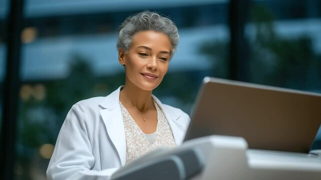 Doctor performing a bone density scan in a clinical setting