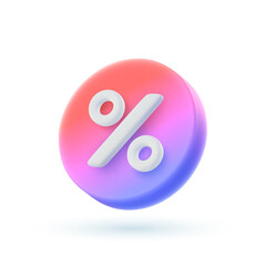 3d vector gradient color percent discount icon in cartoon minimal style.