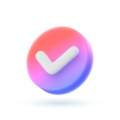 3d vector gradient color check mark icon in cartoon minimal style.