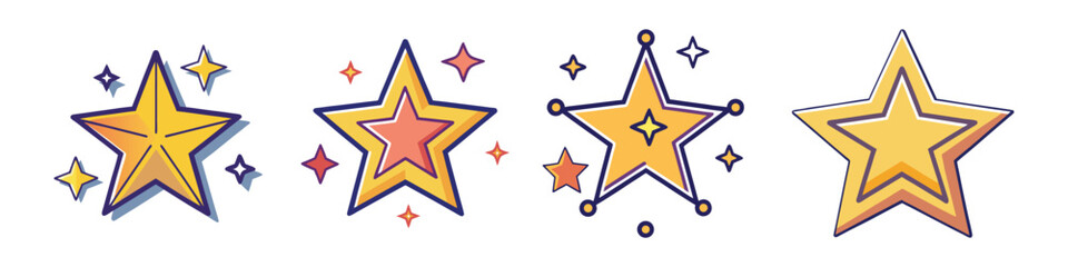 Stars Flat Style Night Sky Element Vector Illustration