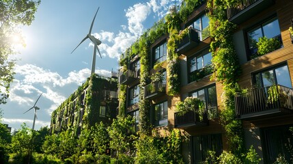 Modern Sustainable Building Surrounded by Lush Greenery and Nature
