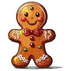 Christmas gingerbread man vector color illustration. New Year festive gingerbread baking for packaging and design.
