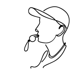 Obraz premium Coach with whistle wearing a cap in minimalist line art style 