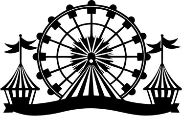 Classic Carnival Ferris Wheel Illustration Black and White Design
