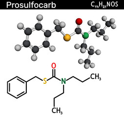 Prosulfocarb molecule. Thiocarbamate herbicide used in agriculture to control annual grasses