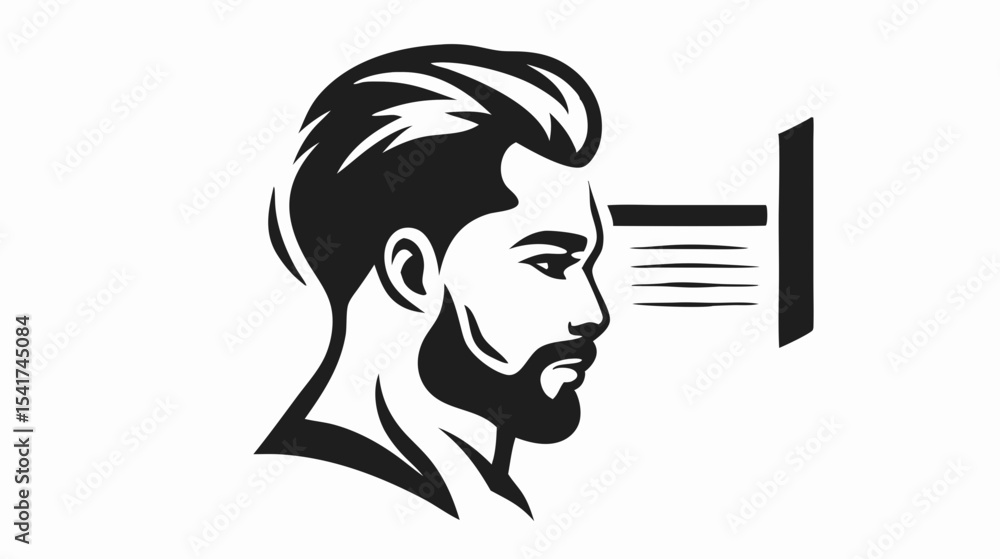 Aufkleber stylized illustration of a man with beard looking at a screen with horizontal lines in black and whi