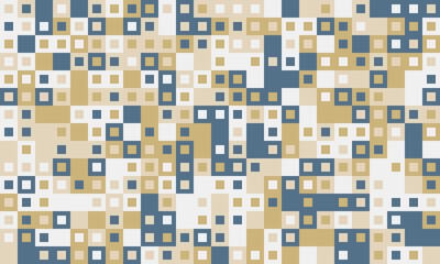 Abstract geometric pattern. Neutral color palette of beige, cream, and blue squares creates a modern, minimalist design.