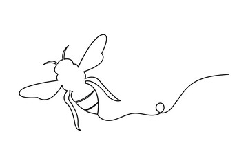 Bee continuous one line drawing minimalist style outline illustration isolated on white
