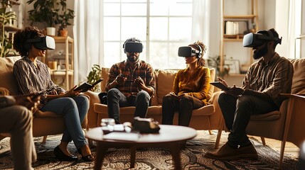 Group of Friends Engaged in Virtual Reality Experience Together