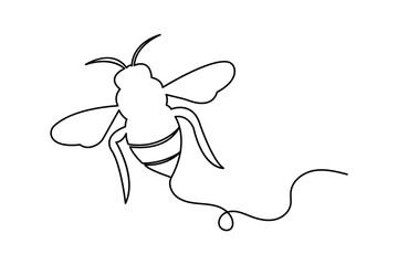 Bee continuous one line drawing minimalist style outline illustration isolated on white