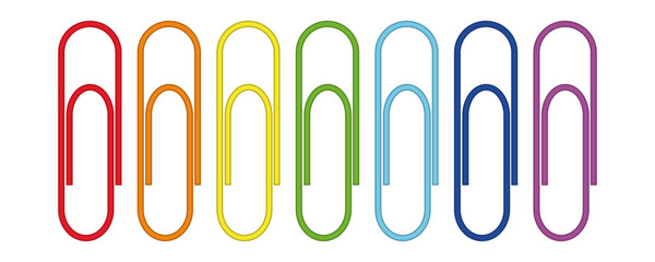 Colorful Rainbow Paper Clips Isolated. Office Supplies, Stationery Concept, Minimal Design for Business and School, Bright Spectrum Colors