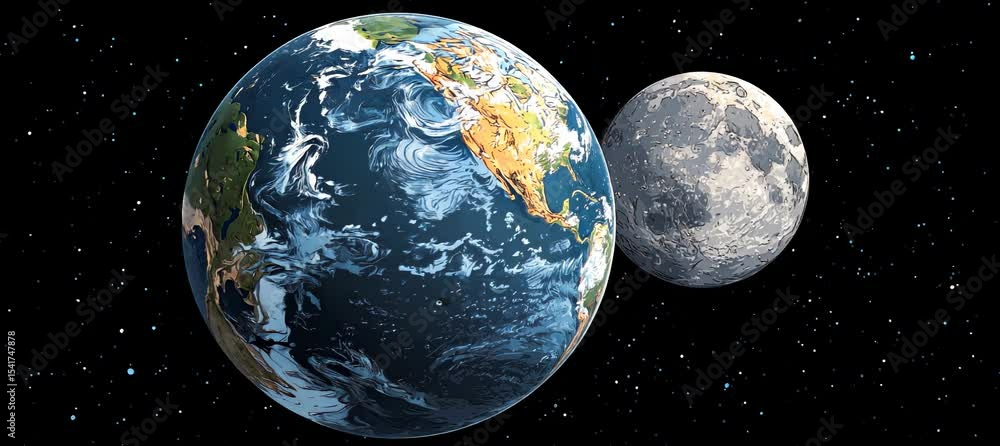 Poster earth and moon from space view. space astronomy science education. generative video ai technology.