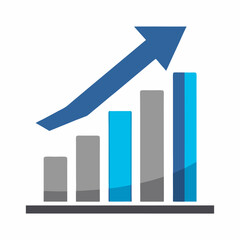 Upward Trending Bar Graph Icon Blue Arrow and Gray and Blue Bars Illustrating Growth and Progress