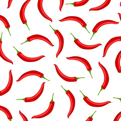 Seamless pattern with red chili peppers. Spicy food. Red hot chili peppers