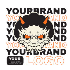 Japanese Demon Oni Mask Logo Design vector illustration	
