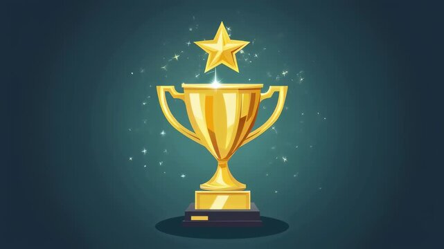 Golden trophy with sparkling star animation celebrating achievement and success