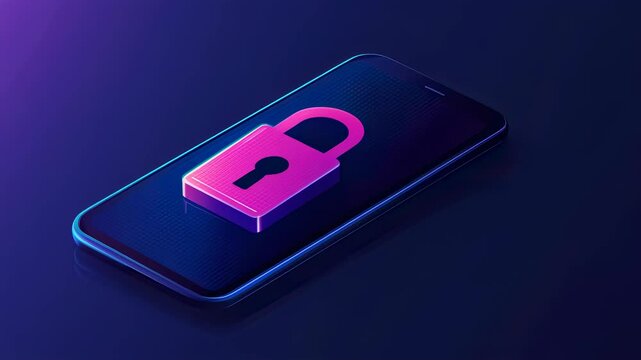 Transition of a pink lock icon on smartphone screen reflecting security and protection concepts