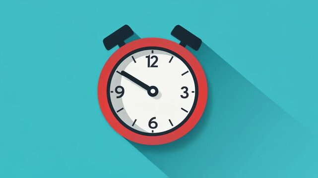 Vibrant red alarm clock with moving hands illustrating time passage against blue background