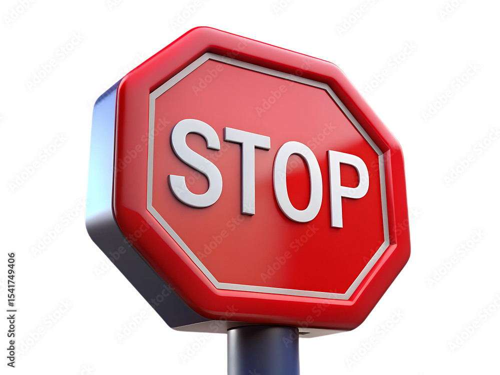 Poster 3d render of a red octagonal stop sign isolated on transparent background